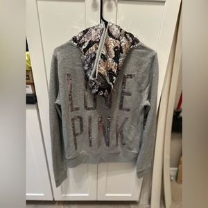 Victoria’s Secret Pink gray sequin camo hooded zip up